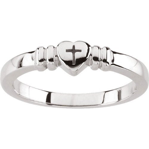 Sterling Silver Cross Heart Signet Ring, Size 8