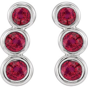 Chatham Created Ruby Three-Stone Ear Climbers, Sterling Silver