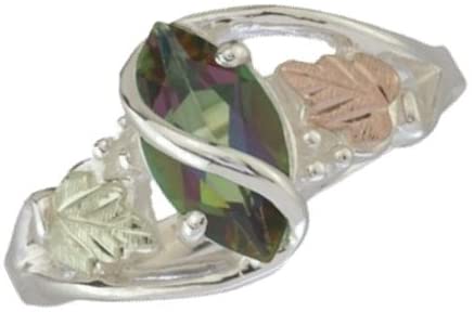 The Men's Jewelry Store (for HER) Mystic Fire Topaz Marquise Wrap Ring, Sterling Silver, 12k Green and Rose Gold Black Hills Gold Motif, Size 5.5