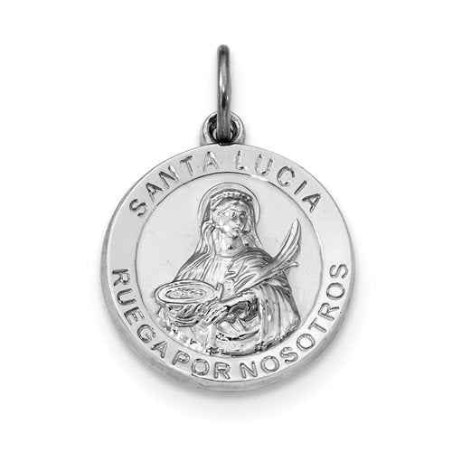Rhodium-Plated Sterling Silver Spanish St. Lucy Medal Pendant (21X19MM)