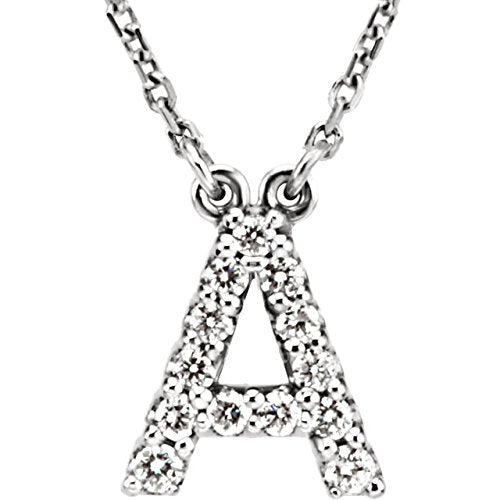 Diamond Initial 'A' Rhodium Plate 14K White Gold (1/8 Cttw, GH Color, I1 Clarity), 16.25"