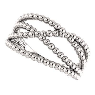 Platinum Beaded Criss-Cross Ring, Size 8