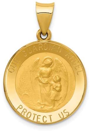 14k Yellow Gold Guardian Angel Medal Pendant (27X19MM)