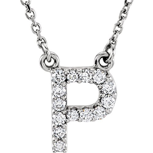 Diamond Initial 'P' Rhodium Plate 14K White Gold (1/8 Cttw, GH Color, I1 Clarity), 16.25"