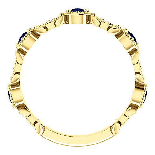 Blue Sapphire and Diamond Vintage-Style Ring, 14k Yellow Gold (0.03 Ctw, G-H Color, I1 Clarity)