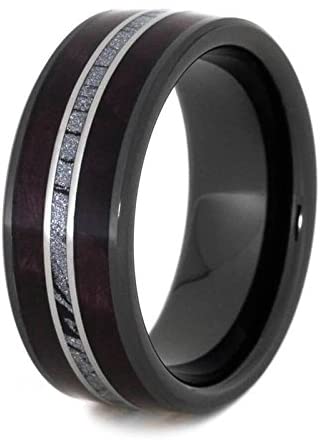 The Men's Jewelry Store (Unisex Jewelry) Purple Box Elder Burl, Cobaltium Mokume, Titanium 8mm Comfort-Fit Black Ceramic Sleeve Band