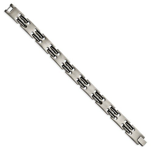 Men's Brushed and Polished Stainless Steel 13mm Black IP-Plated Bracelet, 8.75"