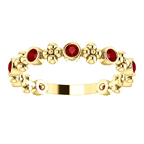 Created Ruby Beaded Ring, 14k Yellow Gold