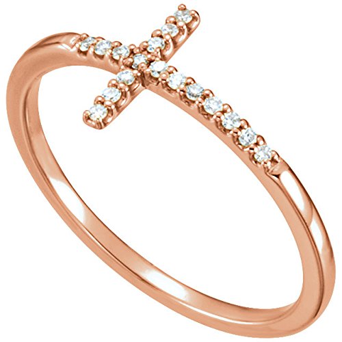 Diamond Sideways Cross 14k Rose Gold Ring, Size 7.75