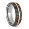 Deer Antler, Buckeye Burl, 14k Rose Gold Comfort-Fit Matte Titanium Couples Wedding Band Set