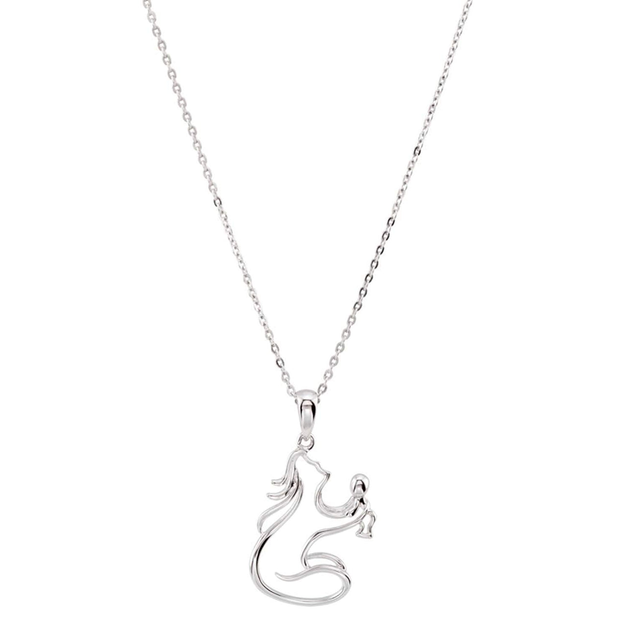 Rhodium Plated Sterling Silver Mother and Child 'Sweet Baby' Necklace, 18'