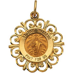 Rhodium Plated 14k Yellow Gold St. Jude Medal (18.5 MM)