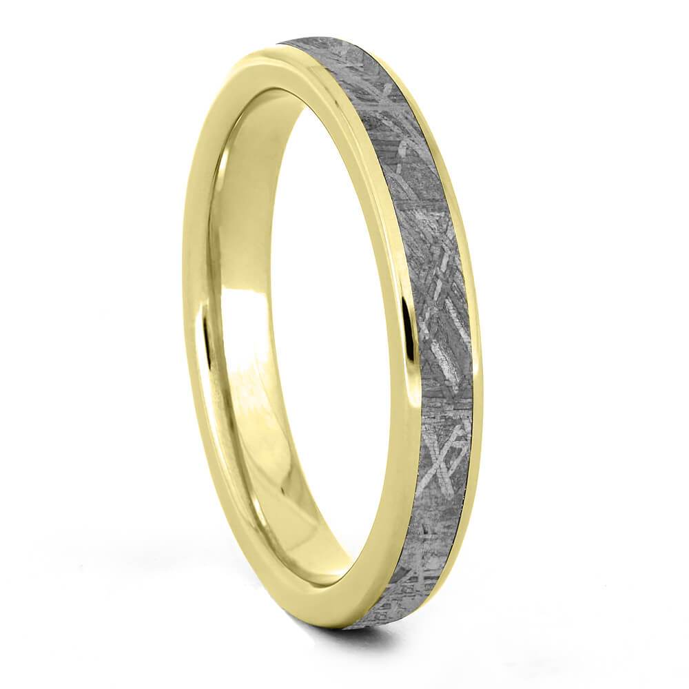 Ave 369 Women's 10k Yellow Gold, Gibeon Meteorite Inlay 3mm Comfort-Fit Wedding Band