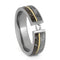 Tension Set Diamond, Gibeon Meteorite, Dinosaur Bone, 14k Yellow Gold 8mm Comfort-Fit Titanium Band
