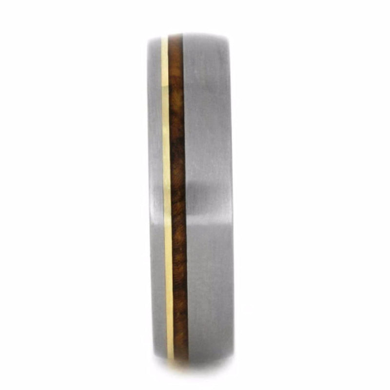 Sindora Wood, 14k Yellow Gold Pinstripe 6mm Comfort-Fit Matte Titanium Wedding Band