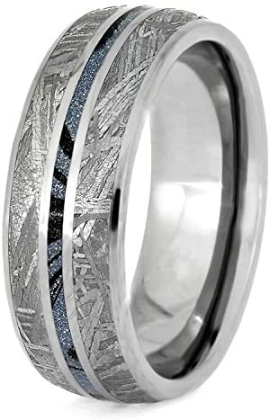 The Men's Jewelry Store (Unisex Jewelry) Gibeon Meteorite, Blue Mokume Gane 7mm Titanium Comfort-Fit Wedding Band, Size 13.25