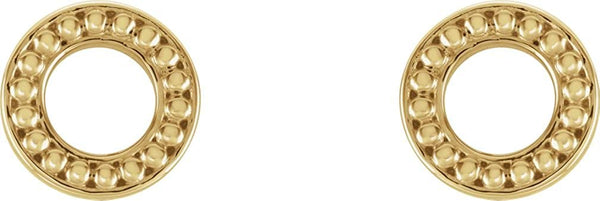 Beaded Circle Stud Earrings, 14k Yellow Gold