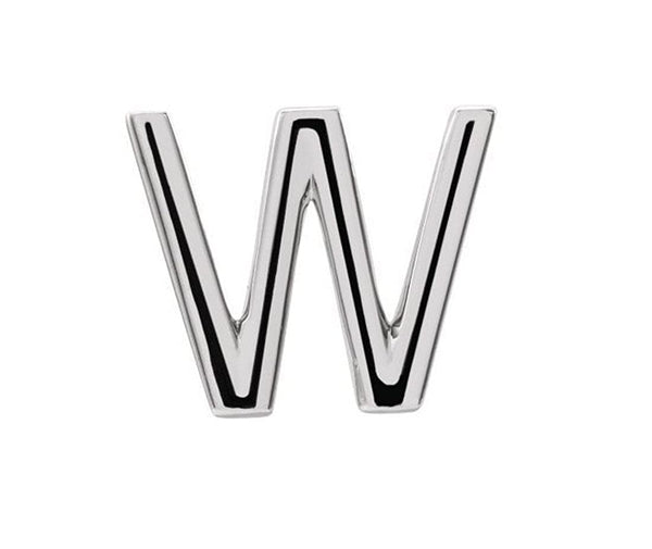 Initial Letter 'W' Sterling Silver Stud Earring (Single Earring)