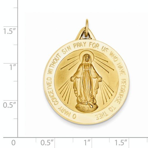 14k Yellow Gold Miraculous Medal Pendant (37.5X29.5MM)