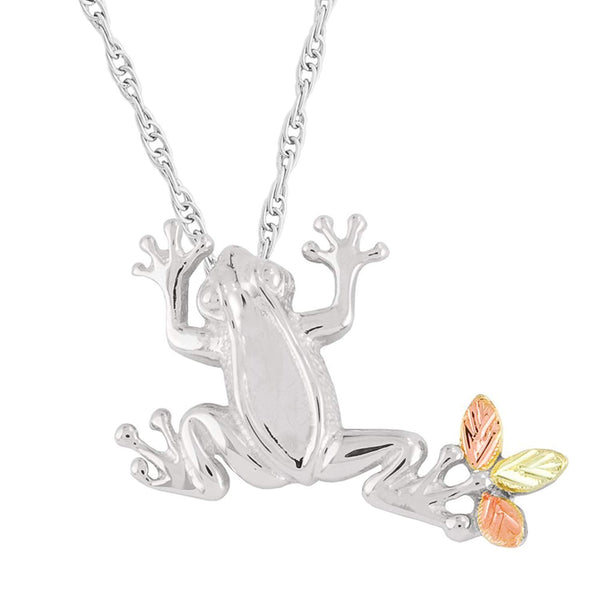Frog Slider with Rope Chain Pendant Necklace, Sterling Silver, 12k Green and Rose Gold Black Hills Gold Motif, 18"