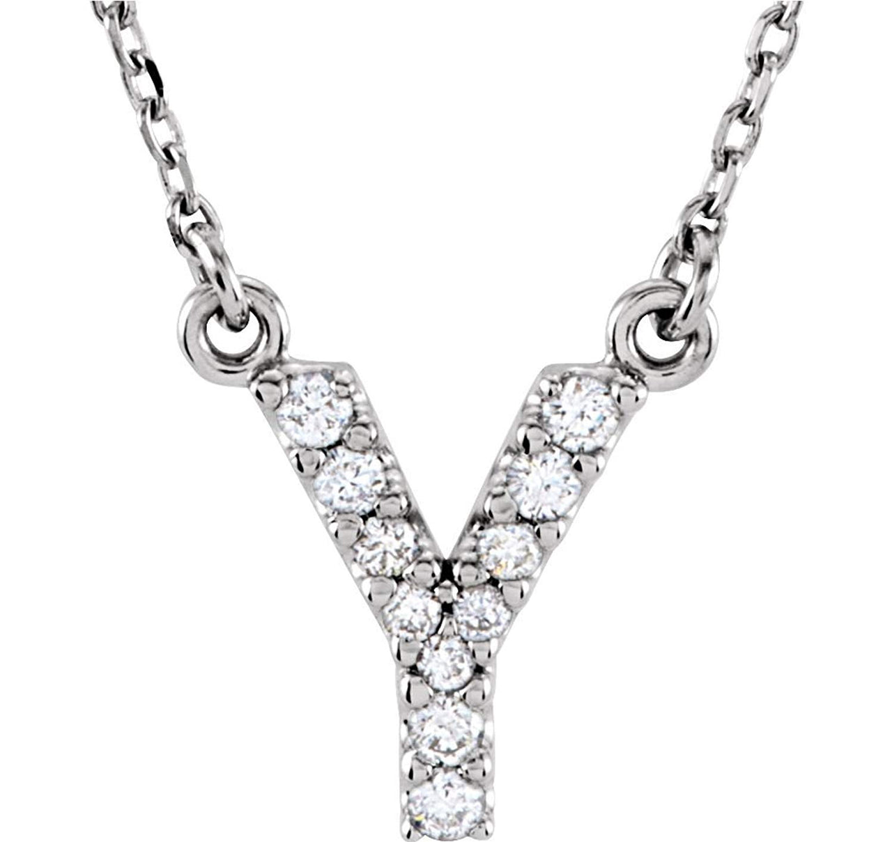 Diamond Initial 'Y' Rhodium Plate 14K White Gold (1/10 Cttw, GH Color, I1 Clarity), 16.25"