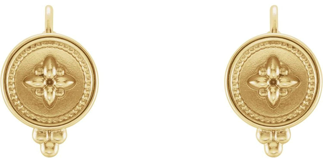 Inlaid Beaded Lever Back Round Earrings, 14k Yellow Gold