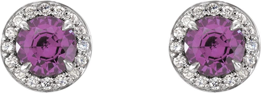 Amethyst and Diamond Halo-Style Earrings, 14k White Gold (4MM) (.125 Ctw, G-H Color, I1 Clarity)