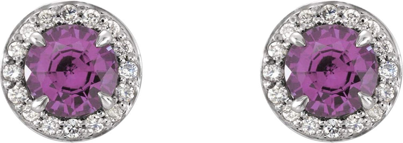 Amethyst and Diamond Halo-Style Earrings, Rhodium-Plated 14k White Gold (4.5MM) (.16 Ctw, G-H Color, I1 Clarity)