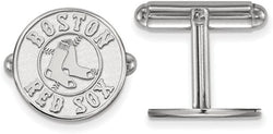 Rhodium-Plated Sterling Silver Boston Red Sox Round Cuff Links, 15MM