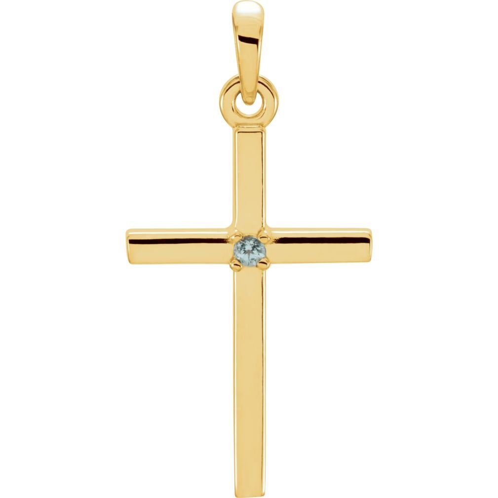 Blue Zircon Inset Cross 14k Yellow Gold Pendant (22.65x11.4MM)