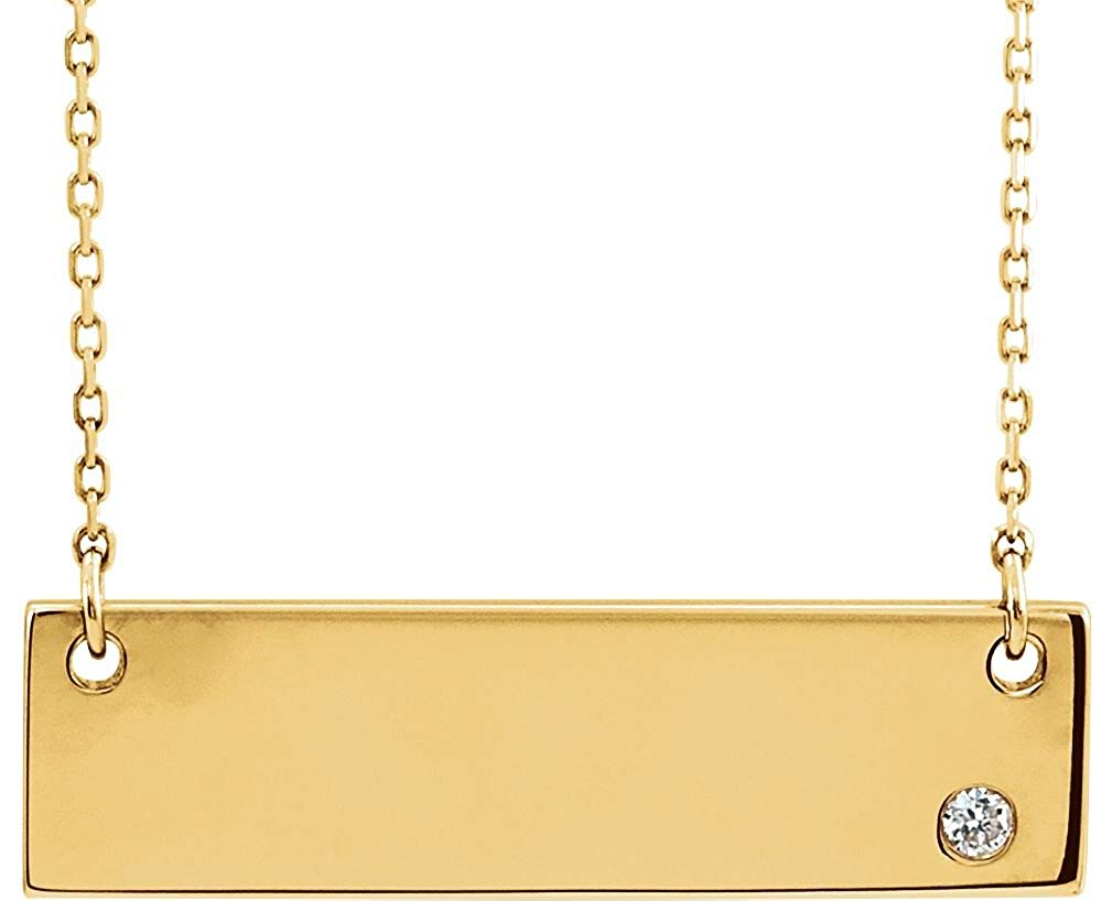 Diamond Bar Engravable Necklace, 18k Yellow Gold Plated Sterling Silver 18"(.03 Ct, Color G-H, I1 Clarity)