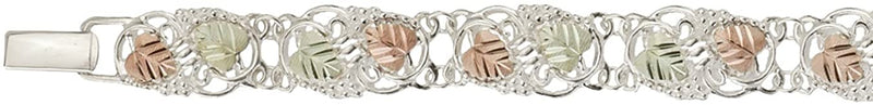 Women's Black Hills Gold Filigree Bracelet, Sterling Silver, 12k Rose Gold, 12k Green Gold, 7.75"