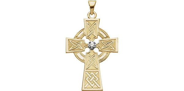 Diamond Celtic Cross 14k Yellow Gold Pendant