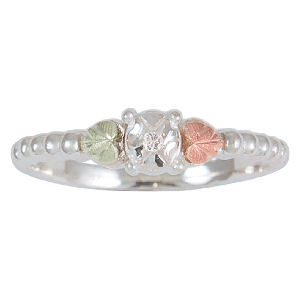 Diamond Illusion Granulated Petite Band, Sterling Silver, 12k Rose Gold, 12k Green Gold Black Hills Gold Motif, Size 10