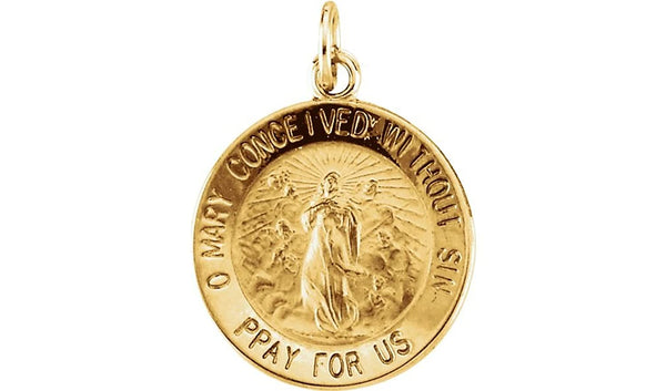 14k Yellow Gold Round Immaculate Conception Medal (15 MM)