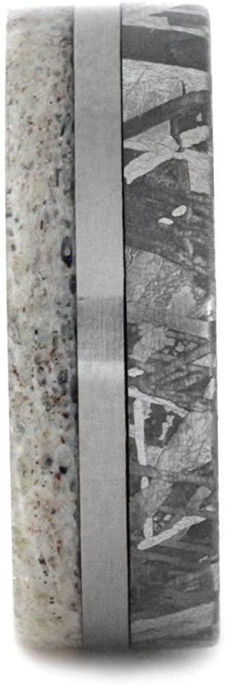 Gibeon Meteorite, Deer Antler 7mm Comfort-Fit Matte Titanium Wedding Band , Size 6