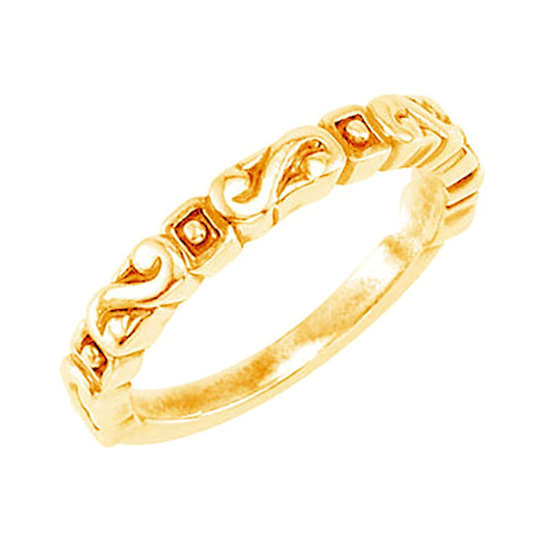 Antiqued S Scroll Stackable 3.1mm 14k Yellow Gold Ring, Size 6.5
