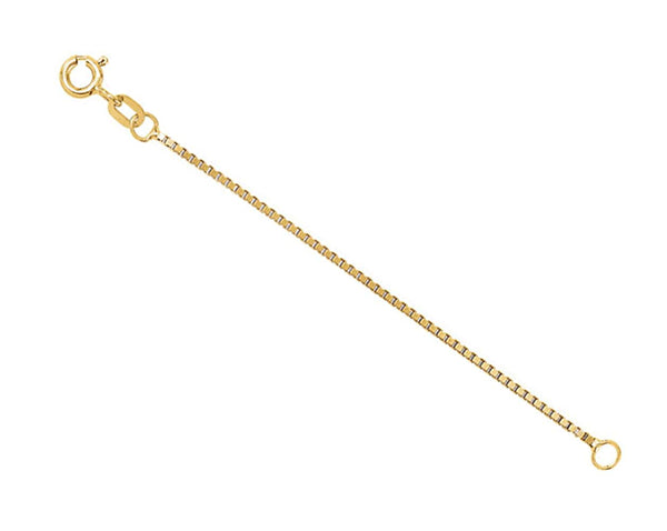 14k Yellow Gold 1.3mm Diamond-Cut Box Chain, Extender Safety Chain, 2.25"
