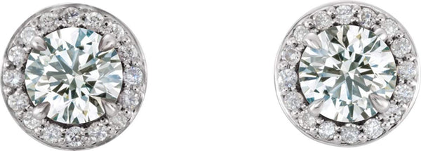 White Sapphire and Diamond Halo-Style Earrings, 14k White Gold (3.5 MM) (.125 Ctw, G-H Color, I1 Clarity)