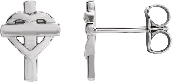 Sterling Silver Heart Cross Stud Earrings (10.26X7.55 MM)