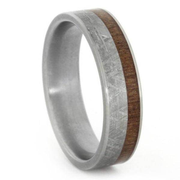 Gibeon Meteorite, Snakewood Inlay 6mm Comfort-Fit Matte Titanium Wedding Band