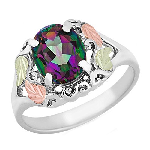 Mystic Fire Topaz Fancy Scroll Ring, Sterling Silver, 12k Green and Rose Gold Black Hills Gold Motif