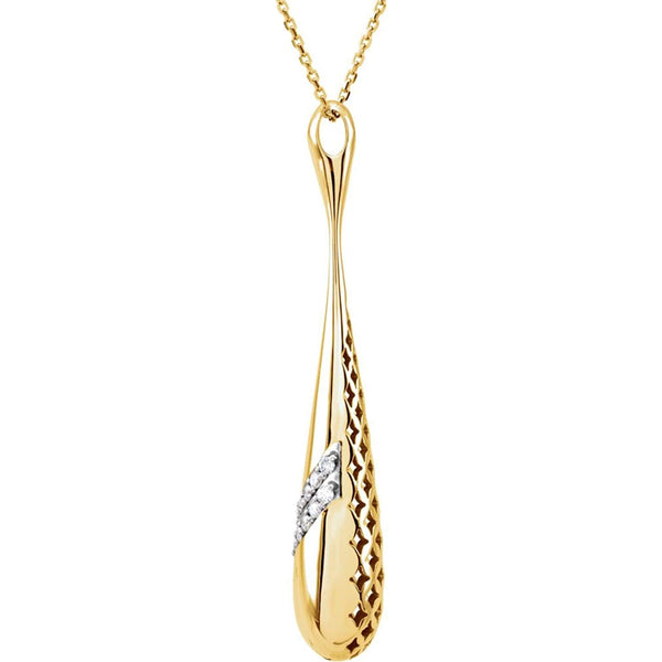 Diamond Teardrop Reversible Pendant Necklace in 14k Yellow Gold, 18"(1/3 Cttw)