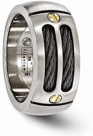 Edward Mirell Brushed Titanium Cable and 18k Gold Rivet 9.25mm Wedding Band, Size 10
