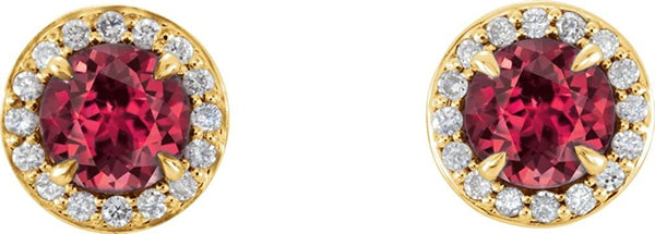 Ruby and Diamond Halo-Style Earrings, 14k Yellow Gold (3.5 MM) (.125 Ctw, G-H Color, I1 Clarity)