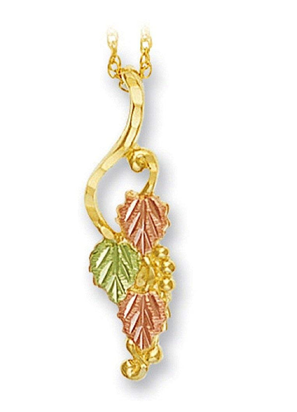 Diamond-Cut Leaves and Vine Pendant Necklace 10k Yellow Gold, 12k Green and Rose Gold Black Hills Gold Motif, 18"