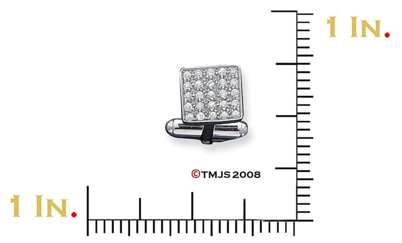 Sterling Silver Cubic Zirconia Square Cuff Links, 14MM