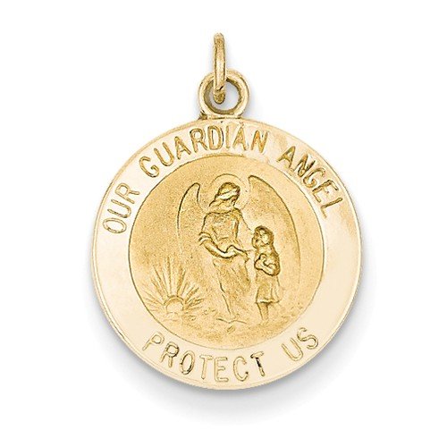 14k Yellow Gold Guardian Angel Charm Medal (20X15MM)