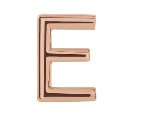 Initial Letter 'E' 14k Rose Gold Stud Earring (Single Earring)