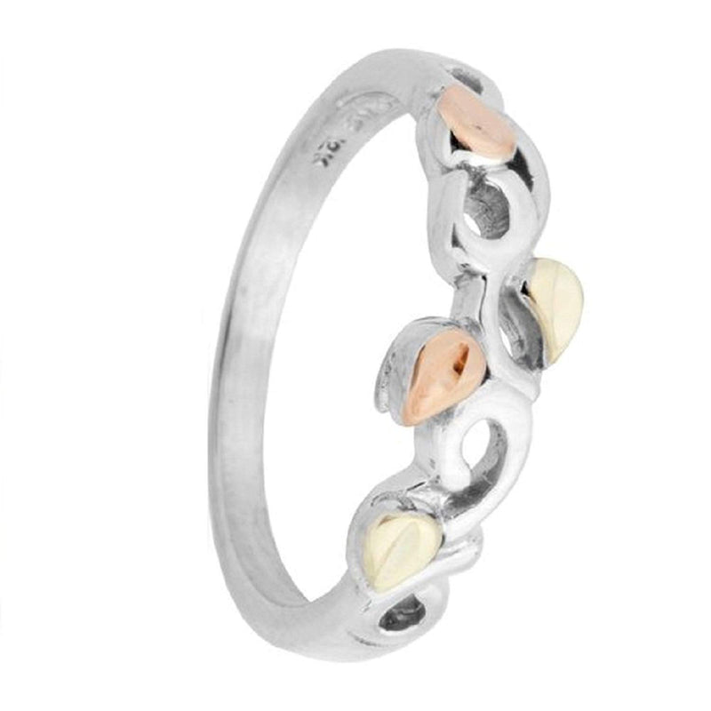 Slim-Profile Scroll Band, Rhodium Plated Sterling Silver, 10k Green and Rose Gold
